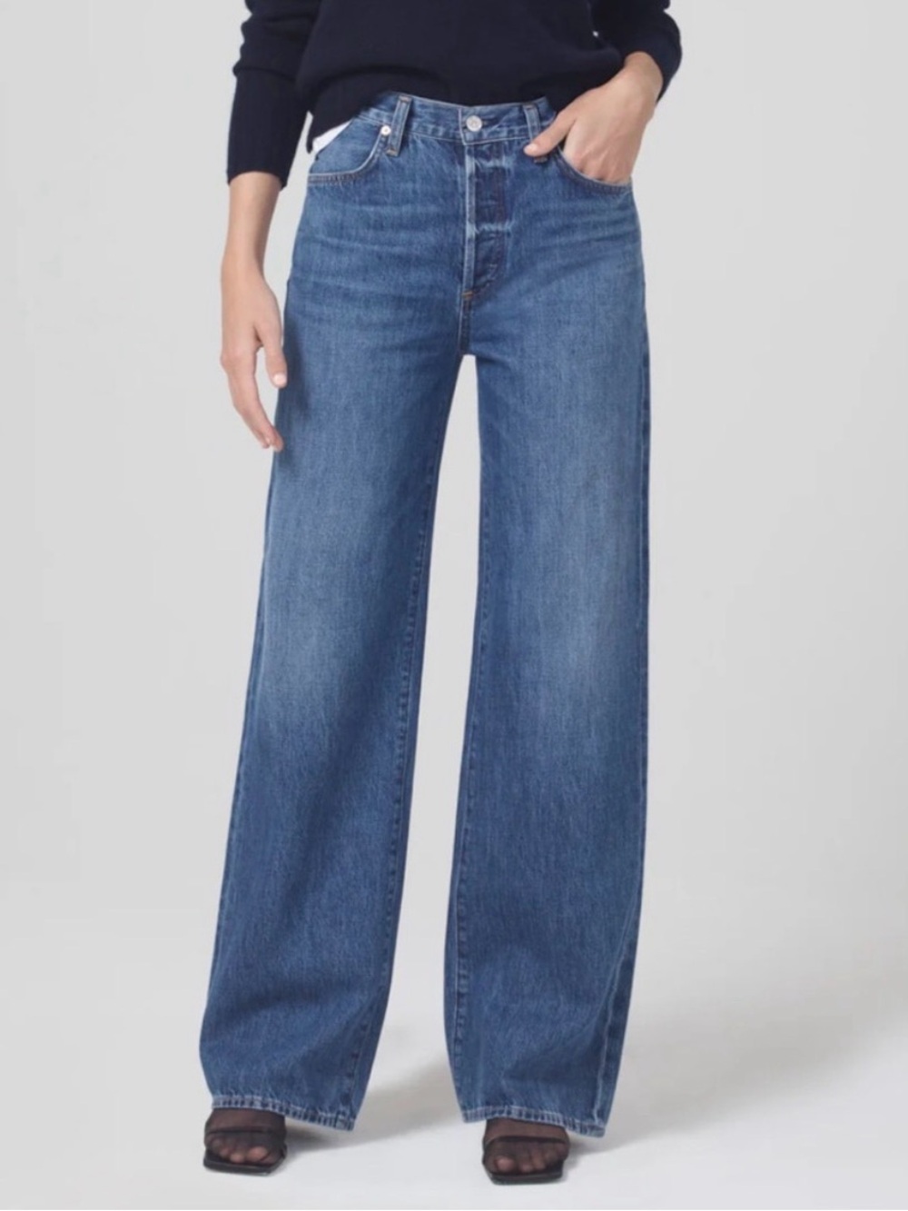 Citizens of Humanity Women Jeans 25 Blue Denim Anina Dark Button Fly Wide Leg